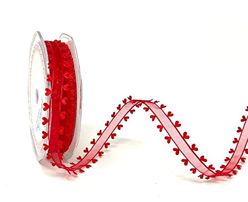 Bertie's Bows Red Heart Edge Sheer 15Mm Ribbon On A 20M Roll