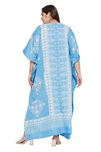 Image of Oussum Plus Size Kaftan Dresses for Women, Polyester Summer Caftan Cover Up Maxi Beach Dress, 1X-3X
