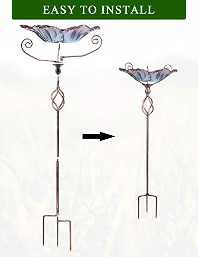 Image of MUMTOP Glass Birdbath Birdfeeder with Metal Stake Garden Yard Outdoor