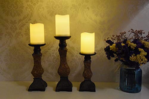 G-mart Set of 3 Gold Resin Pillar Candle Holders -12" H,10" H,8" H,Ideal for LED and Pillar Candles - Thumbnail 4