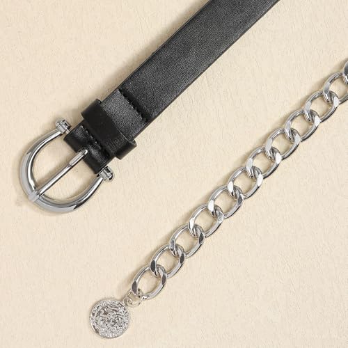 Women's Faux Leather Chain Belt Skinny Rhinestone Casual Bling Buckle Summer Belt For Dress4