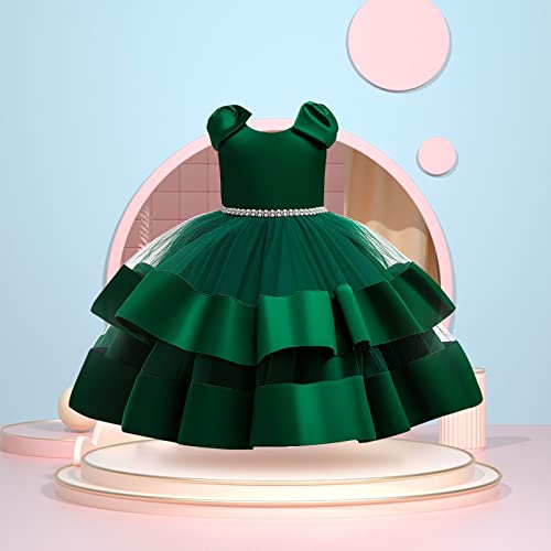 Tea Party Dress for Girls Children's Dress Princess Dress Girls Beaded Bow Knot Puff Cake Dress for Festival (Green, 9-10 Years)2