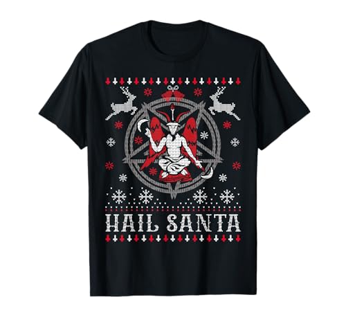 The Church Of Santa Hail Santa Christmas Ugly Sweater Funny Satanic Satan Goth T-Shirt, Schwarz, S (Small, EU), Unisex, Klassisch, Winter, Pull-On, Kurze Ärmel, Polyester 100%