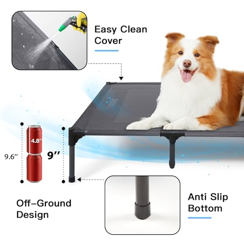 suddus Elevated Dog Bed for Large Dogs 120lb, Breathable Cooling Raised Dog Cot with Dual Support Bars & Metal Frame, No-Slip Feet, Waterproof Pet Bed for Indoor/Outdoor, X-Large, 48 * 36 * 9in, Grey - Image 4