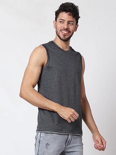 Image of Men's Lycra Blend Sleeveless Fitness Tanks Top for Quick Dry in Muscle Workout, Causal Running, Exercise Training, Swimming Vest