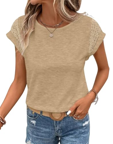 Image of Bliwov Womens Tops Lace Cap Sleeve T Shirts,Cute Trendy Casual,Beach Vacation Outfits,Summer Spring Fashion Clothes