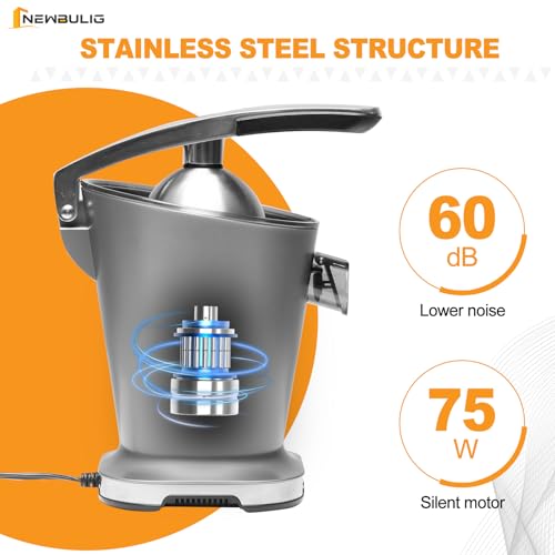 Image of NEWBULIG Electric Citrus Juicer, Automatic Orange Juicer Squeezer with Soft-Grip Handle, Orange Juice Extractor Machines for Lemon Lime Grapefruit, Auto Shut-Off & Dishwasher Safe Parts, Silver