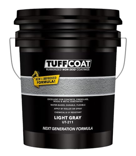 Image of Tuff Coat Medium Texture Rubberized Non-Skid Deck Coating - Textured Non-Slip Safety Surface for Pool Decks, Docks, Boat Ramps, Patios, Walkways & High-Traffic Areas (UT-211 Light Gray 5-gallon)