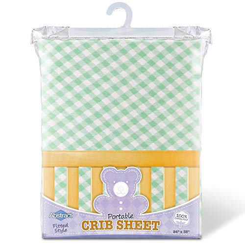 Fitted Crib Sheets For Portable Crib – Super Soft, 100% Jersey Cotton – 24” X 38” – For Boys And Girls, Fits Mini Mattresses - Covered Elastic Hem – Green Checkered – By Abstract #TOP5