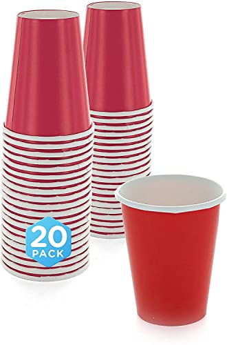 SparkSettings Disposable Paper Cups, 8 oz. Red Paper Coffee Cups, Strong and Sturdy Coffee Disposable Cups for Party, Wedding, Thanksgiving Day, Christmas, Halloween Hot Cups, Pack of 20