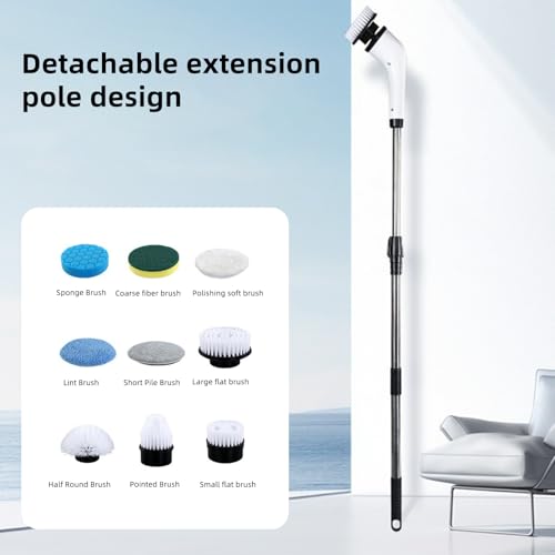 Image of Electric Spin Scrubber with Adjustable Long Handle, Electric Cleaning Brush with 9 Replaceable Brush Heads for Bathroom, Kitchen, Car, Tile, Wall, Floor