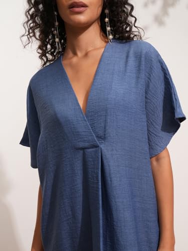 Image of Tokyo Talkies Women's Dresses for Women | Solid Color | Kaftan Style | Holiday Midi Dress | Short Kaftan Sleeves | Relaxed & Elegant