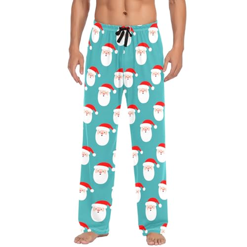 Santa's Head Men's Pajamas Pants Cotton Sleep Bottoms Pants Lounge Sleepwear - S2