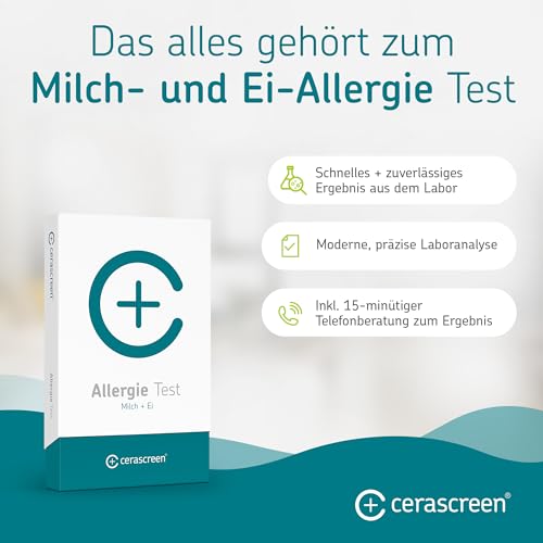 Milch- und Ei- Allergietest von CERASCREEN - Bestimmung einer Allergie gegen die Nahrungsmittel Milch und Ei bequem von zu Hause aus | Professionelle Laboranalyse | Detaillierter Ergebnisbericht