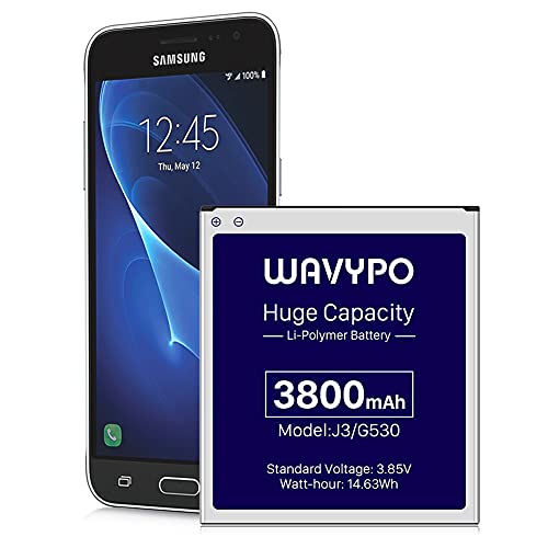 3800mAh Battery for Galaxy J3, 2021 Upgraded Li-Polymer High Capacity Battery Replacement for Samsung Galaxy J3 J327 J320 EB-BG530BBU/ Galaxy On5/ Galaxy Grand Prime SM-G530 J5 Battery Wavypo 3800mAh Battery for Galaxy J3, 2021 Upgraded Li-Polymer High Capacity Battery Replacement for Samsung Galaxy J3 J327 J320 EB-BG530BBU/ Galaxy On5/ Galaxy Grand Prime SM-G530 J5 Battery Wavypo