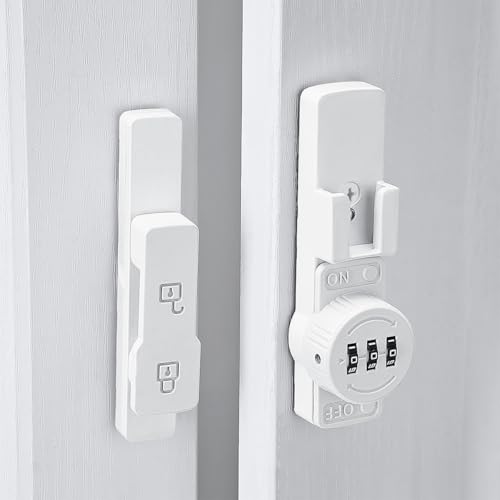 Image of INIRET White 180 Degree Barn Door Lock,Mechanical Password Lock,Flip Latch with Combination,3 Digit Password Keyless,Protect Privacy,for Barn Door,Windows,Garden,Cabinets,Bathroom,and Sliding Door