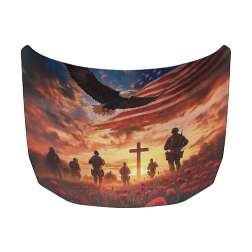 Image of Car Hood Cover Protector USA Flag Design Car Hood Wrap Blankets Veterans Day Decorations Automotive Patriotic Decorative Accessories for Compact Sedans SUVs Pickups Trucks