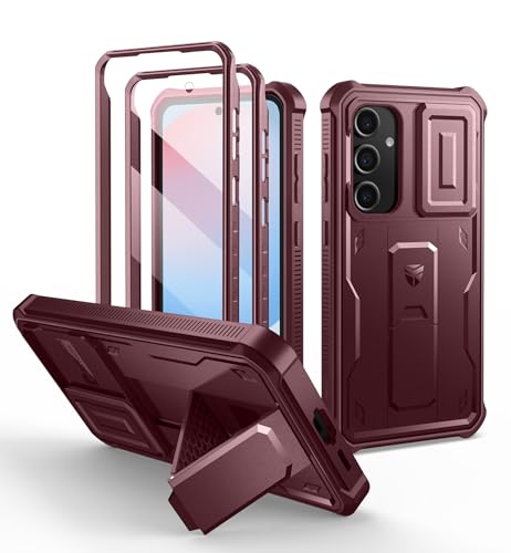 Image of Dexnor for Samsung Galaxy S24 FE Case with Built-in Slide Camera Cover & Screen Protector & Kickstand,Heavy-Duty Rugged Case Full-Body Bumper Protective Cover for Galaxy S24 FE(2024),Maroon Red
