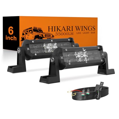 HIKARI WINGS 2026 New 6 Inch LED Light Bar 2PCS 35 000LM Off Road 35W Spot Flood Combo Beam IP68 Waterproof with 12V/24V Wiring Harness Kit for Driving Truck Pickup SUV ATV UTV