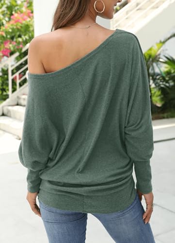 Image of Aifer Women's Off The Shoulder Tops Sexy Long Sleeve Shirts Oversized Fashion Casual Batwing Sweaters Pullover Tunic Tops