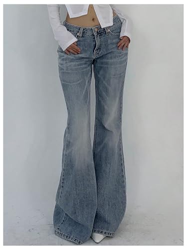 SOLY HUX Women's Low Rise Flare Leg Stretchy Denim Pants Y2k Going Out Bell Bottom Jeans4
