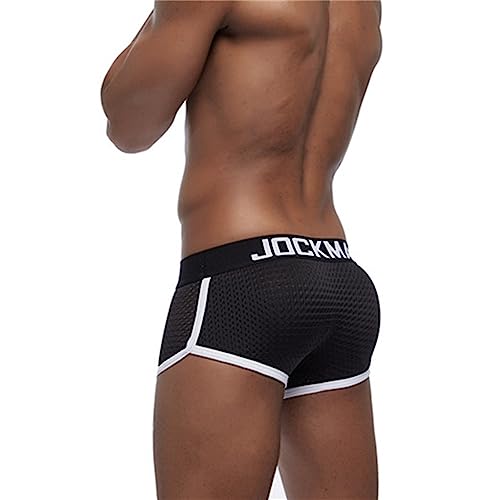 Jockmail Mens Underwear Boxer Mesh Mens Padded Underwear Boxer With Hip Pad Men's Boxers Black #TOP6