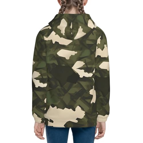 Army camouflage Print Girls Athletic Zip Up Hoodies,Sweatshirts with Pockets Long Sleeve Hooded Jackets, for 7-18 Y4