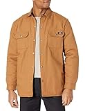 Dickies Men Flannel Lined Shirt Jacket with Hydroshield, Brown Duck, Large
