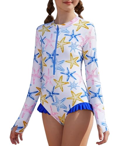 Image of GRACE KARIN Girls One Piece Swimsuits Long Sleeve Bathing Suits Swimwear 5-14Y