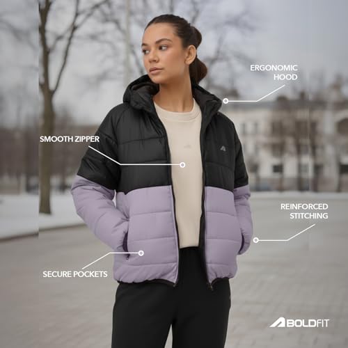 Image of Boldfit jacket for woman puffer winter jacket for woman standard length jackets for women stylish latest hooded winter wear jackets for women cozy jerkins for ladies