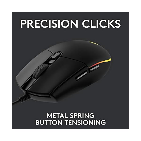 Logitech G203 Wired Gaming Mouse, 8,000 DPI, Rainbow Optical Effect LIGHTSYNC RGB, 6 Programmable Buttons, On-Board Memory, Screen Mapping, PC/Mac Computer and Laptop Compatible - Black - Image 6