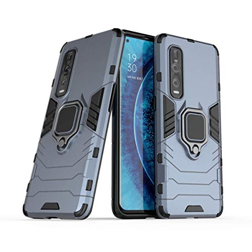 MRSTER Oppo Find X2 PRO Custodia, Armor Custodia con 360 Gradi Girevole Anello, Silicone TPU e PC Doppio Strato Bumper Protettiva Cover per Oppo Find X2 PRO 5G. HB Blue