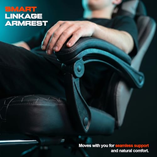 Image of DROGO Pulse Ergonomic Gaming Chair | High Back Office Computer Chair with Premium PU Leather, Adjustable Height & Linkage Armrest | Lumbar Support, 165 Recliner & Footrest | 1 Yr Warranty (Grey)