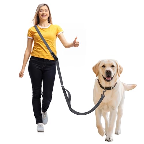 Hands Free Dog Leash,Galaxy Reflective Crossbody Leash, 6–9.5 ft Adjustable Heavy Duty Waist Belt for Medium and Large Dogs Walking,Running,Jogging,Training,Night Walking （290cm, Black