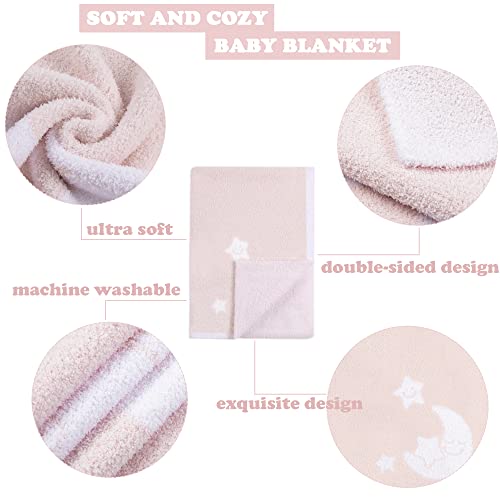 Image of BOBOYOYO Plush Baby Blankets for Girls Boys Newborn Soft Fuzzy Warm Swaddle Receiving Blanket Elephant Toddler Blanker for Crib Stroller Infant Nursery (Pink Moon Star, 30 x 40 Inch)
