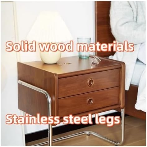 Modern Nightstand with Stainless Steel Legs - Double-Layer Drawer Side Table for Living Room, Bedroom, or Office - Versatile Multi-Purpose Furniture