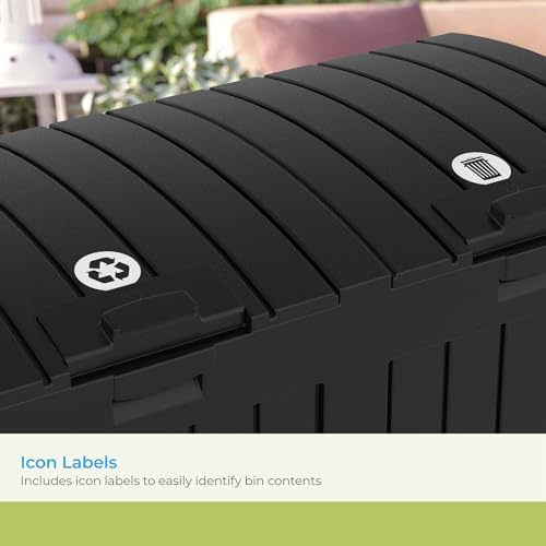 Image of Suncast Dual Trash Hideaway Cabinet for Garbage and Recycle Bags, Discrete Outdoor Trash Cabinet with Concealed Trash Bag Holders, Holds Two 33-Gal. Bags, Made in the USA