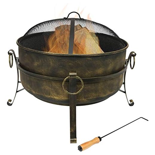 Sunnydaze Cauldron Outdoor Fire Pit - 24 Inch Deep Bonfire Wood Burning Patio & Backyard Firepit for Outside with Round Spark Screen, Fireplace Poker, and Metal Grate