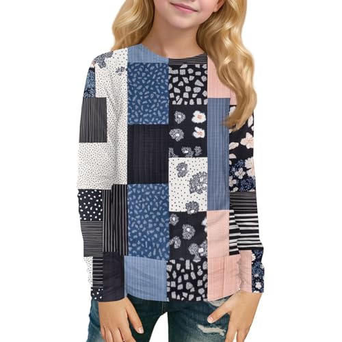 Girls Long Sleeve Floral Print Pullover Top Soft Crewneck Casual Fall Tee Lightweight Blouse for Kids