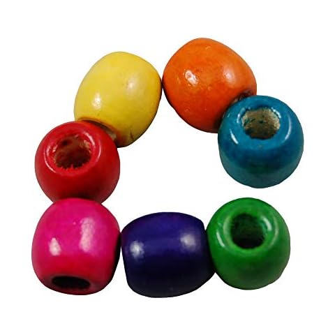 HugeDE 100 Pcs Large Hole Wood Barrel Beads European Loose Beads Crafts Beads for Jewelry DIY Making Hair Crafts Necklace Colorful Cover