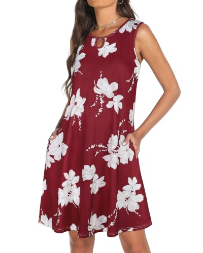 Image of Summer Dresses for Women 2026 Casual Sleeveless Sundress Floral Loose Fit Beach Cover Up with Pocket
