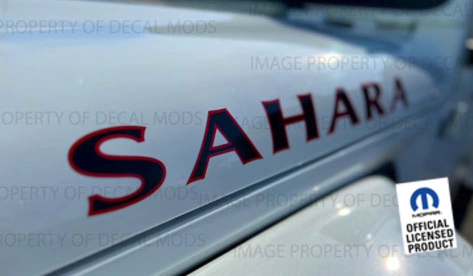 2 Pegatinas De Vinilo Para Capó Jeep Wrangler Sahara JK - Gráficas Rojo Y Negro, Diseño FK2D3