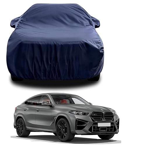 Sulfar 100% Water Resistant Car Body Cover Compatible with Mirror for BMW X6 (Triple Stitched, Full Bottom Elastic, Navy Blue)