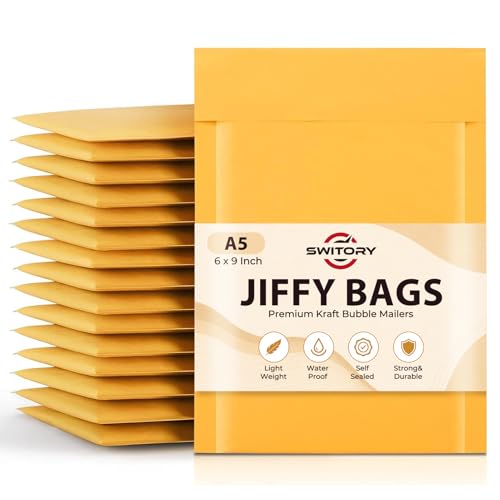 Switory A5 Padded Envelopes Jiffy Bags 50pc Kraft Bubble Mailers Self-Seal for Packaging Bags Gold 15.3cmx22.9cm Small Bubble Envelopes