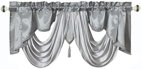 GOHD Valarie Fancy Window Valance. 54 x 18. Taffeta Fabric with Soft Satin Swag. Add Some Royal luxruy Accent to Your Home. (Grey)
