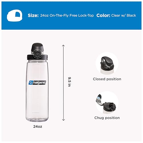 Image of Nalgene 24 oz On The Fly Lock-Top Water Bottle, Clear w /Black