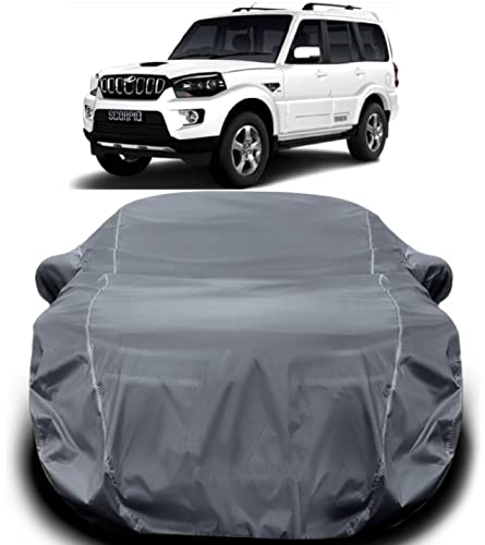Image of Mahindra Scorpio Car Cover Waterproof /Car Body Mahindra /Car Waterproof with Triple Stitched Fully Elastic Ultra Surface Protection (Grey Lookfor Scorpio)