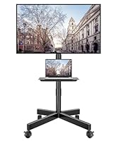 BONTEC Mobile TV Stand on Wheels, Rolling TV Cart with Media Shelf, TV Mount Stand with Tilt, 2-Level Height Adjustable Low-Profile Design for 23–60in LED/LCD/OLED TVs, Holds 25kg, Max VESA 400x400mm