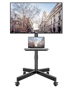 BONTEC Mobile TV Stand on Wheels, Rolling TV Cart with Media Shelf, TV Mount Stand with Tilt, 2-Level Height Adjustable Low-Profile Design for 23–60in LED/LCD/OLED TVs, Holds 25kg, Max VESA 400x400mm