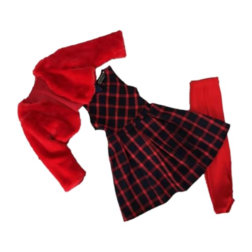 Ensemble fille gilet quadrillé en maille texturée robe et legging doux